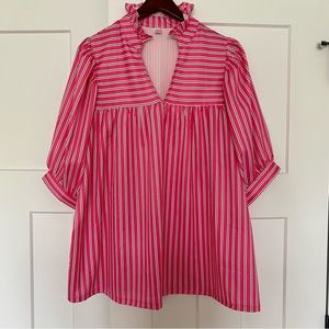 Pink Striped Ruffled Tunic Top